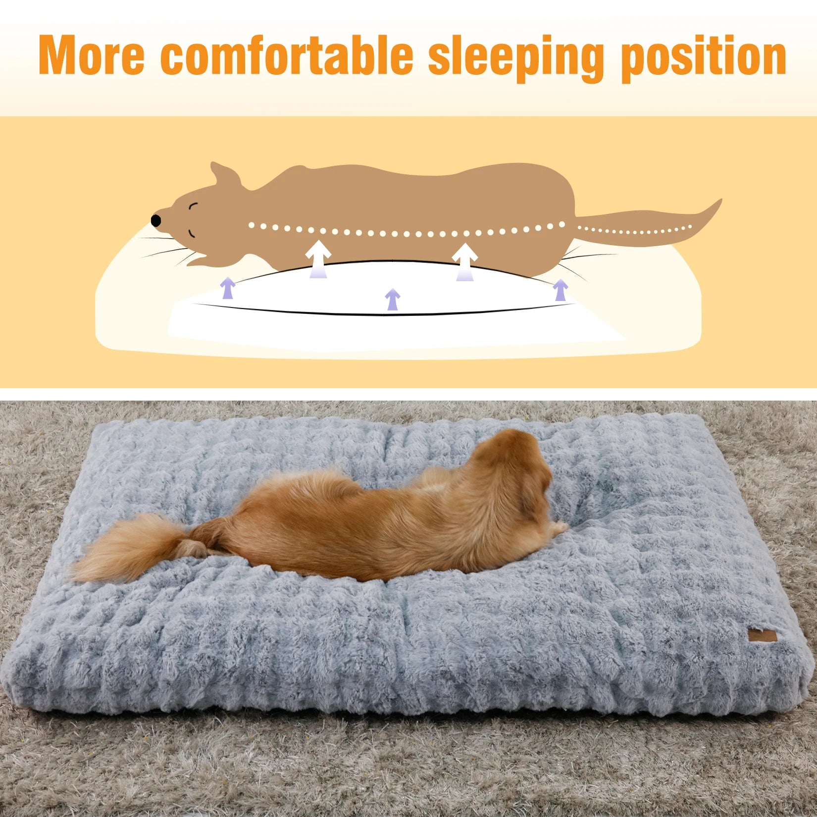 Fluffy Dog Crate Bed for Extra Large Dogs, Plush Faux Fur Crate Pad, Calming Anti Anxiety Dog Bed, Washable Soft Warm Crate