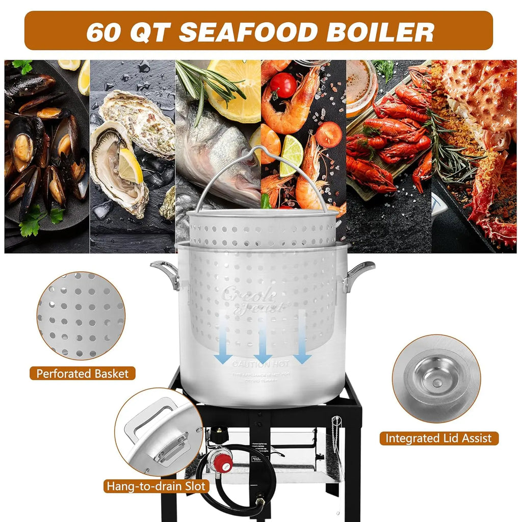 SBK0601 60 Qt. Seafood Boil Pot with Basket and Burner, Outdoor Aluminum Propane Boiler with 10 PSI Regulator,, Customized