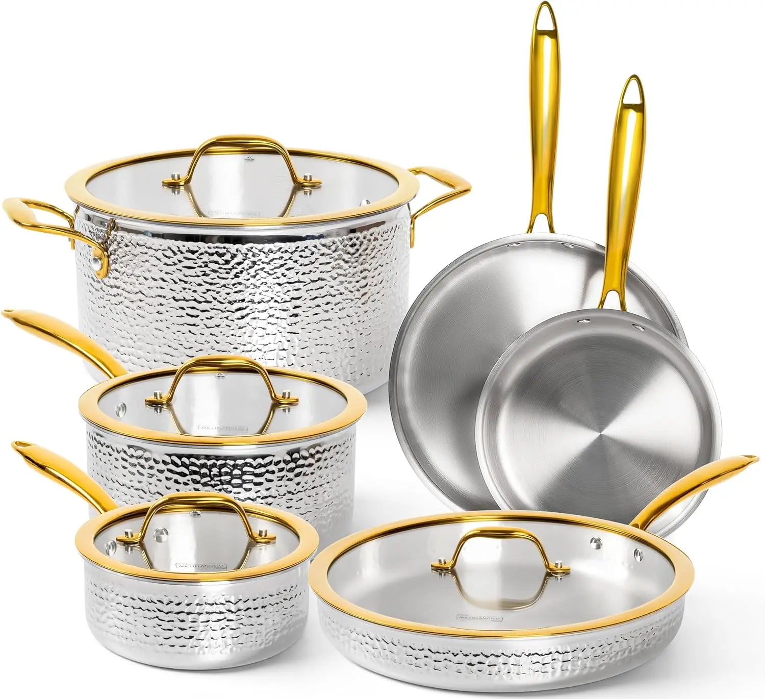 MICHELANGELO 10 Piece Set Frying Pans Soup Pot Stew Pot Stainless Steel Non-coated Kitchen PotsInduction Cooker Open Flame