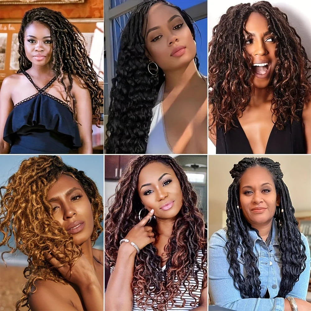 Soft & Curly Faux Locs Crochet Hair - 6pcs, Pre-Looped Goddess Braids for Women, High-Temperature Synthetic Braiding hair