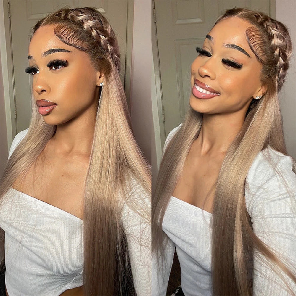 Ash Blonde With Brown Root Straight / Body Wave 13x4 Lace Frontal Wigs Human Hair For Women 3~5 Days Delivery From USA Warehouse