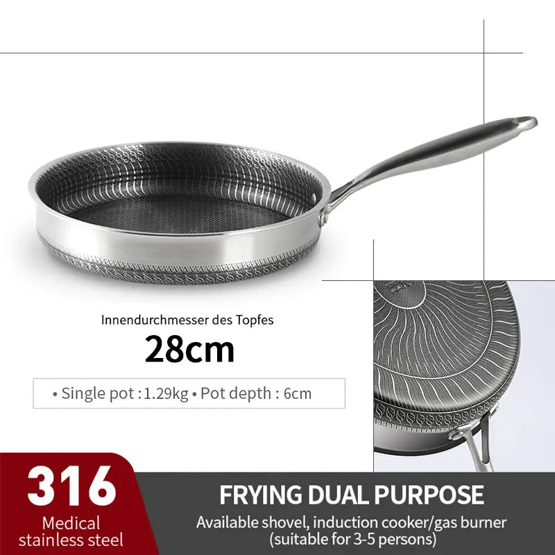 316 Stainless Steel Frying Pan High Quality Full Uniform Heating Honeycomb Pot Kitchen General Purpose Induction Non Stick Wok