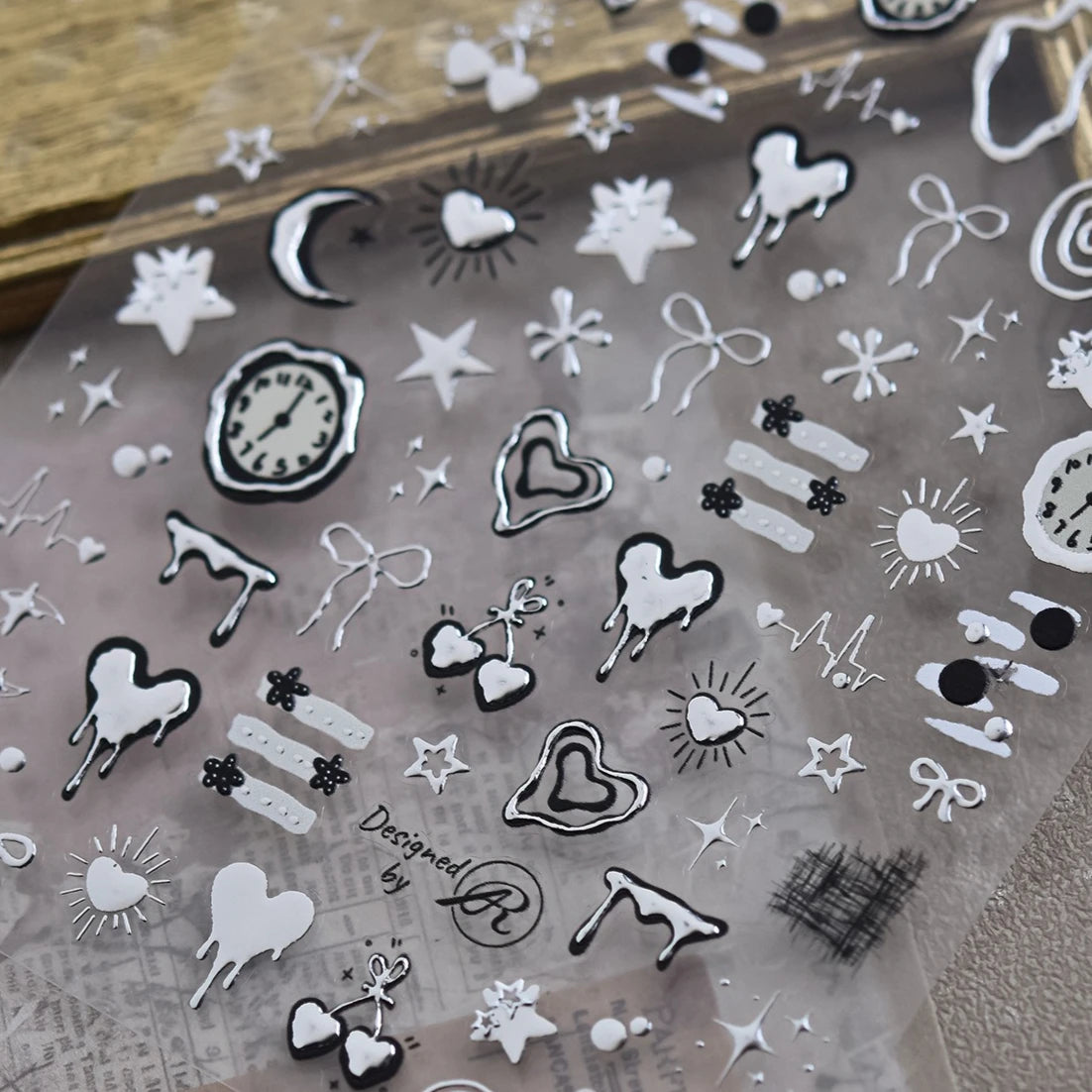 Silver Lava Annual Ring Cherry Clock Watch Starburst Love Heart Rate Chart Moon Star Line  Bowknot Line Nail Art Stickers Decals