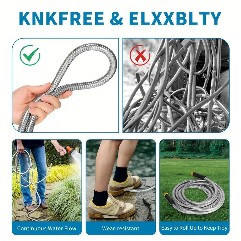 Metal Garden Hose Stainless Steel Metal water Hose Super Tough&Flexible Water pipe Lightweight Crush Resistant Aluminum Fittings