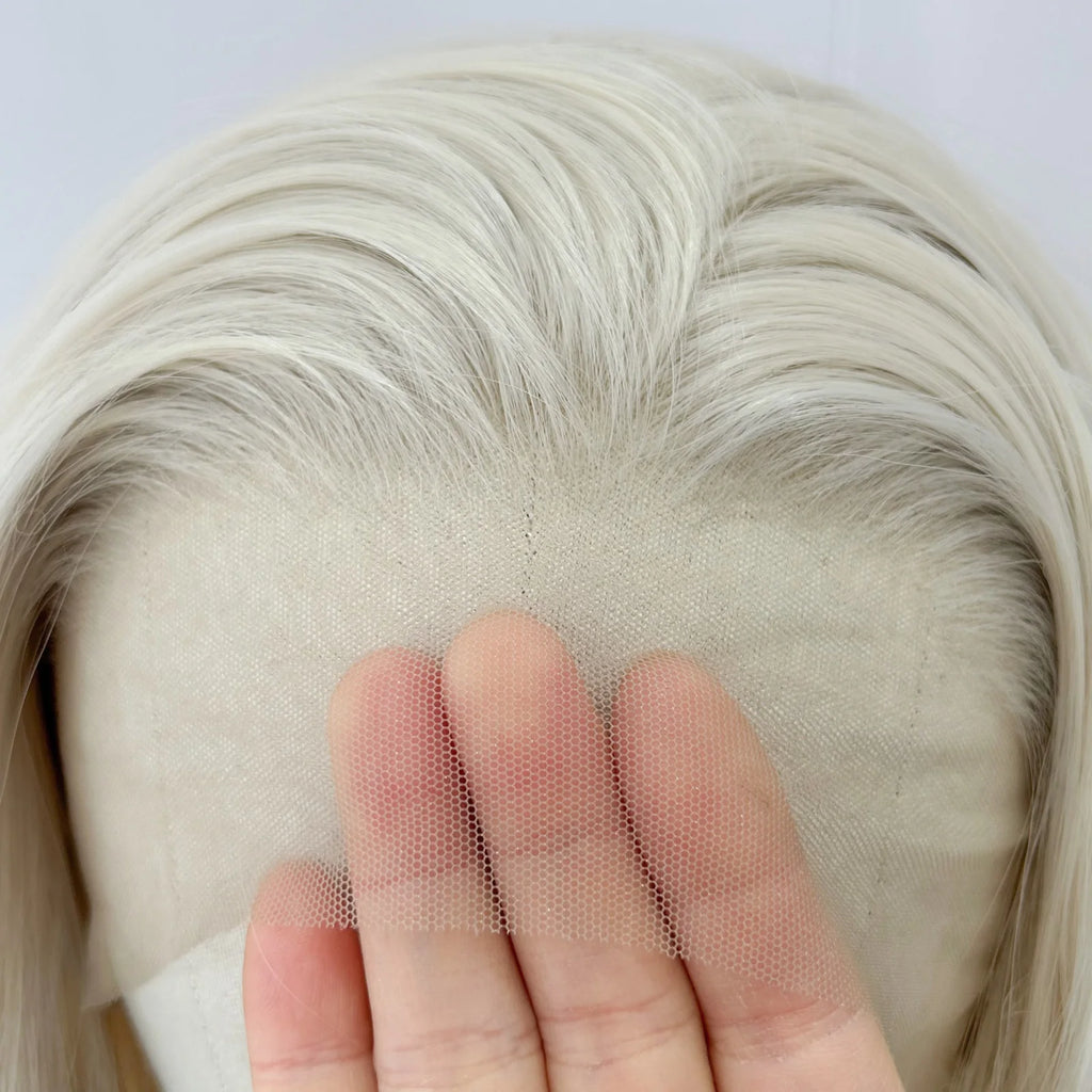 Short 60 Blonde Curly Wavy Synthetic Lace Front Bob Wigs for Women Pre Plucked Hairline Platinum White Deep Wave Daily Party Use