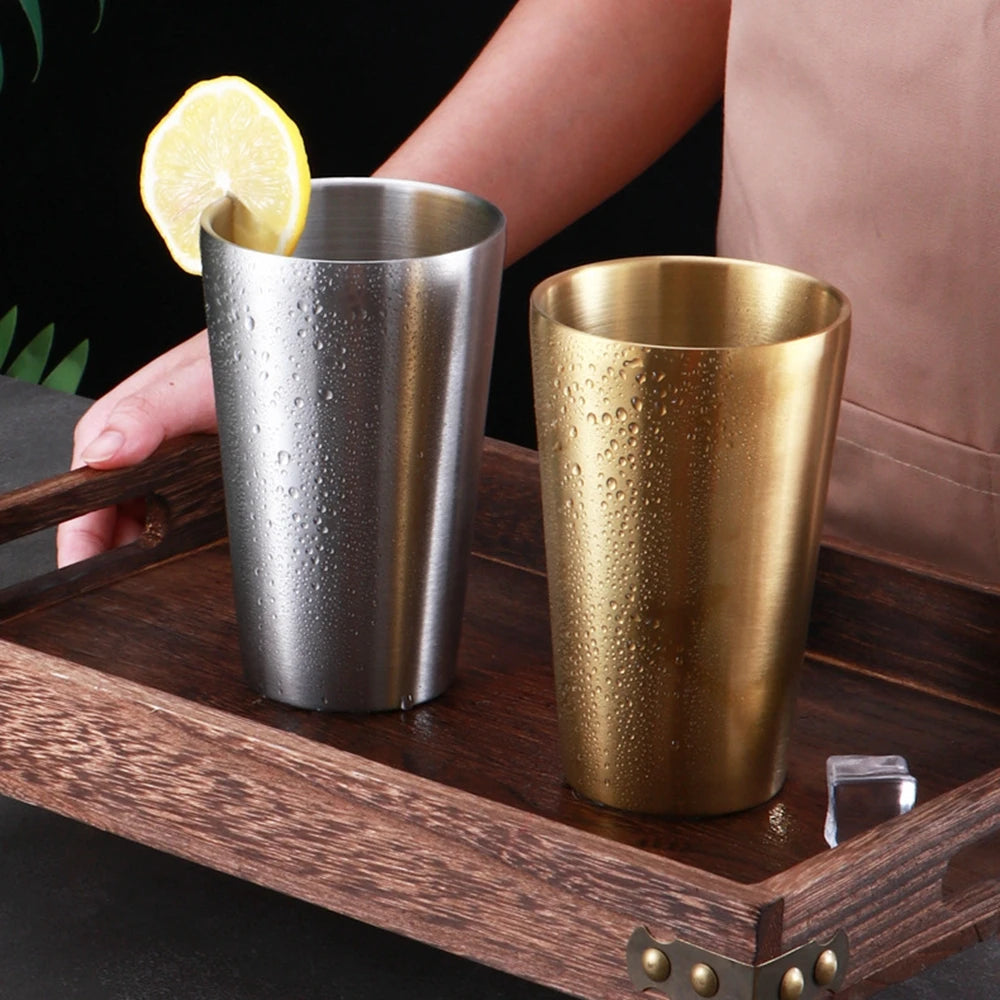2 Pack Stainless Steel Cups 16oz Tumbler Stackable Double Wall Insulated Metal Drinking Glasses Home Office Party Camping
