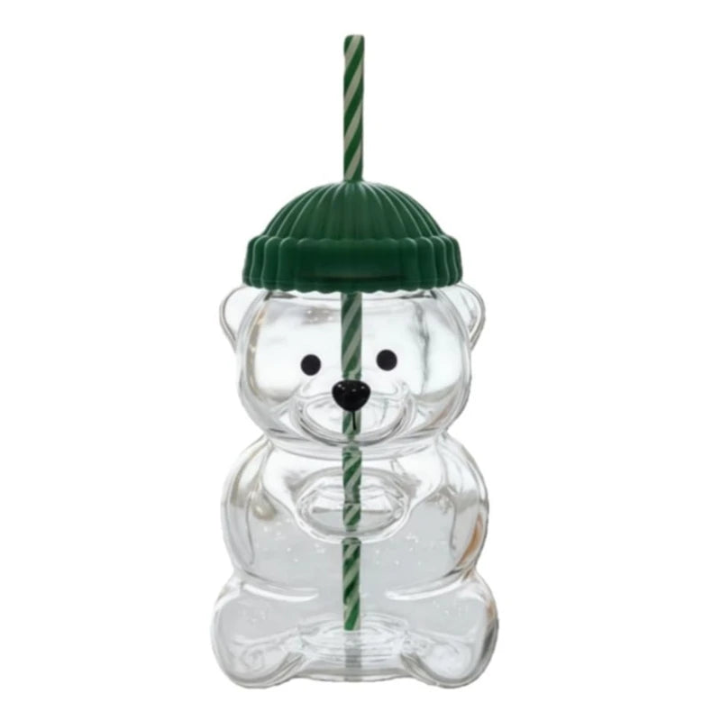 1pc 500ml Christmas Bear Coffee Cup Bear Straw Cup with Lid and Straw Wine Juice Milk Beverages Utensils Holiday Gifts