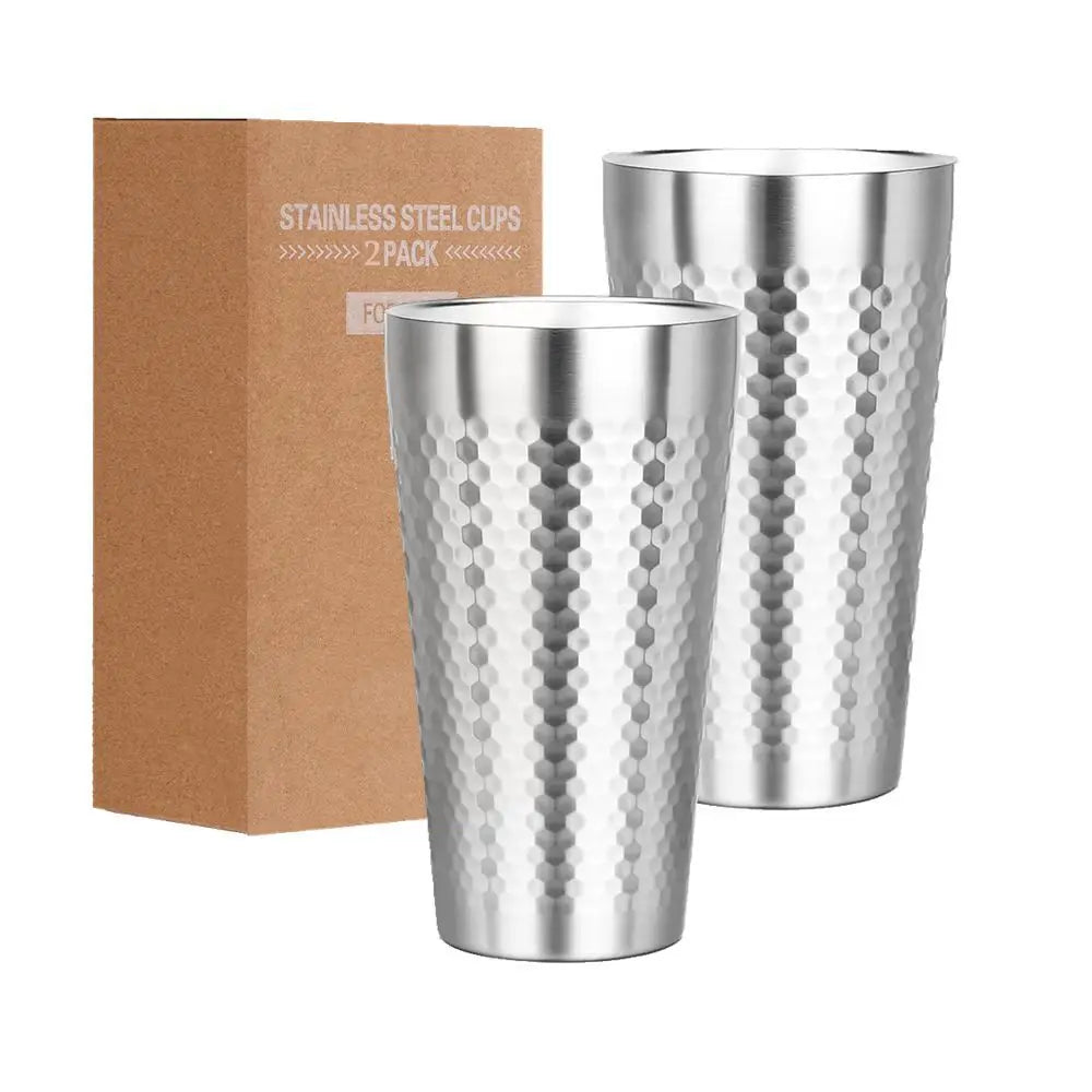 Coffee Mugs Set of 2 Stainless Steel Cups 16oz Double WallI Insulated Metal Drinking Glasses Beer Cup Dishwasher Safe Camping