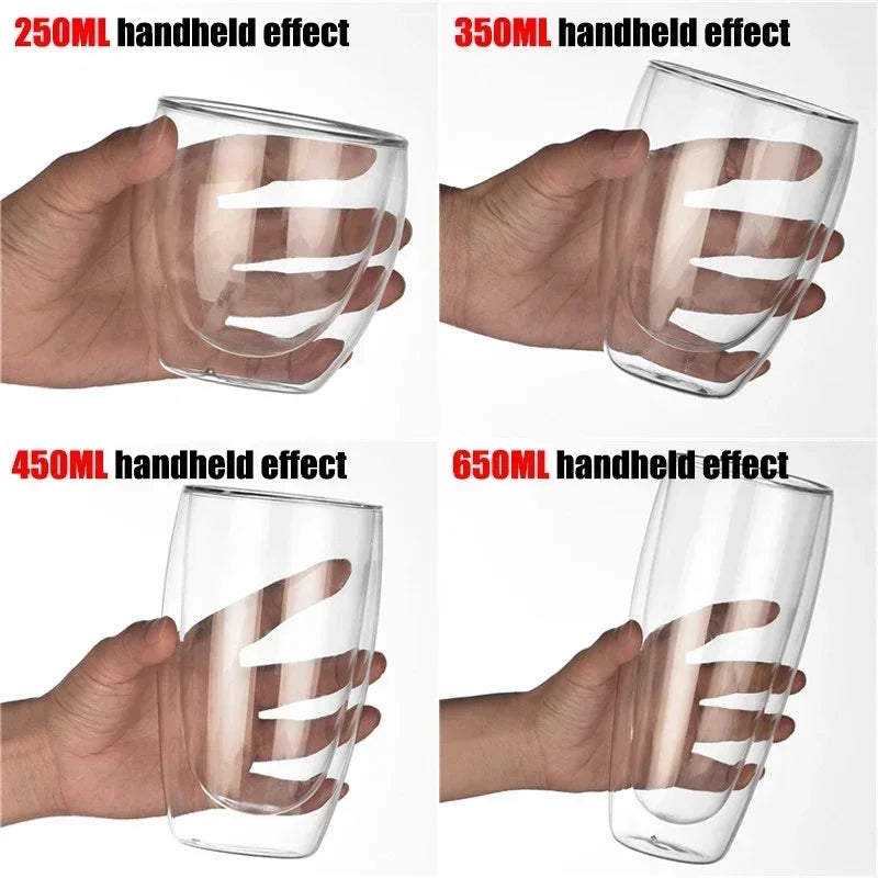 250-450ml Double Wall Glass Cup Heat Insulated Transparent Handmade Tea and Coffee Mug Mini Whiskey Espresso Glass Set