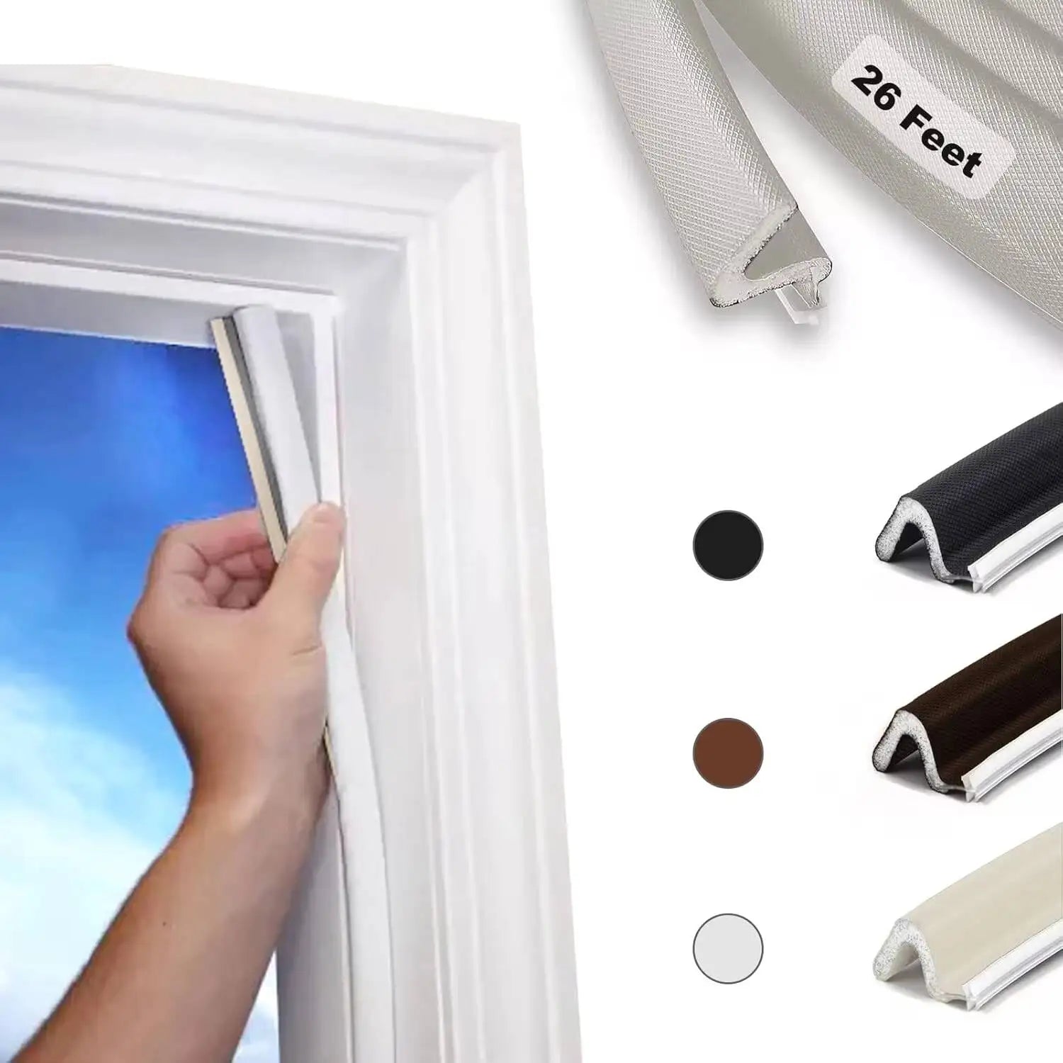 26 FT Door Frame Kerf Non-Adhesive Weather Stripping Seal Strip PU Foam, PE Cover, Groove Slot Installation For Large Gap, Sound