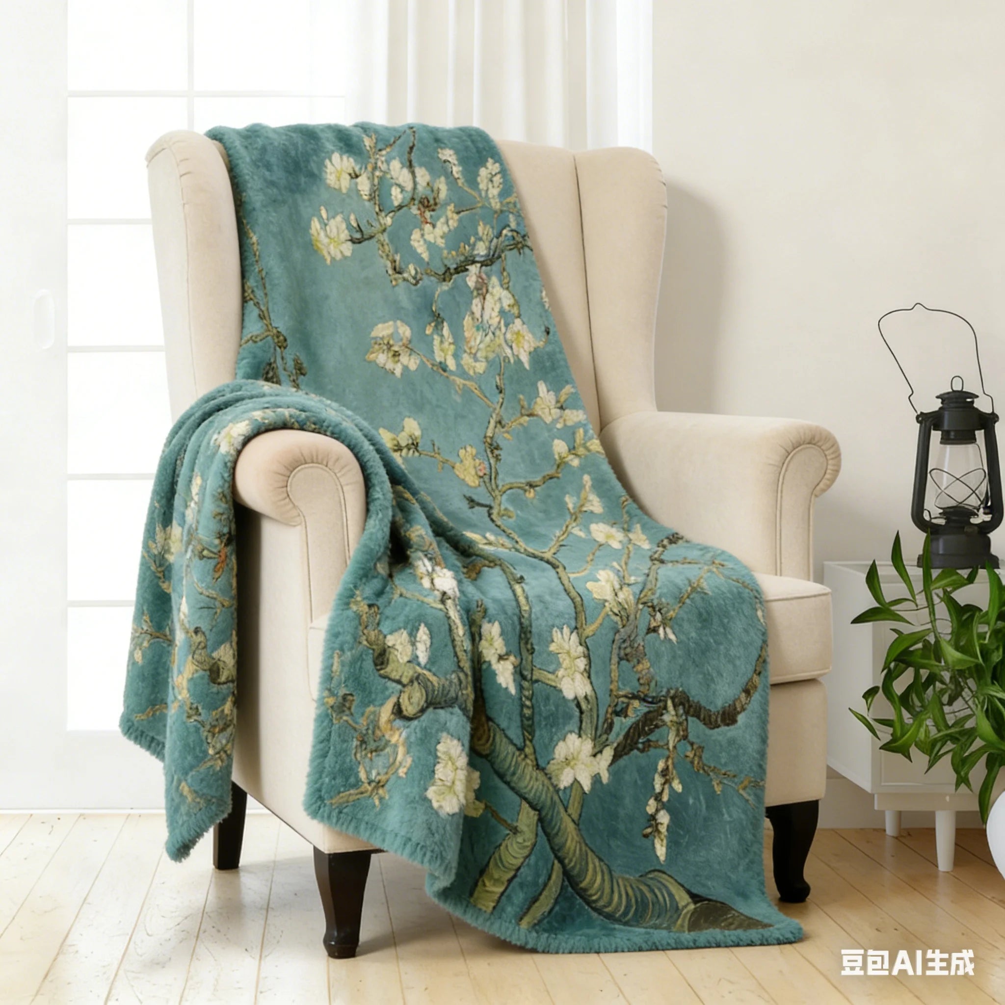 Van Gogh Almond Blossom Flannel Blanket, Classic Impressionist Floral Print, Cozy Artistic Throw for Bed & Sofa