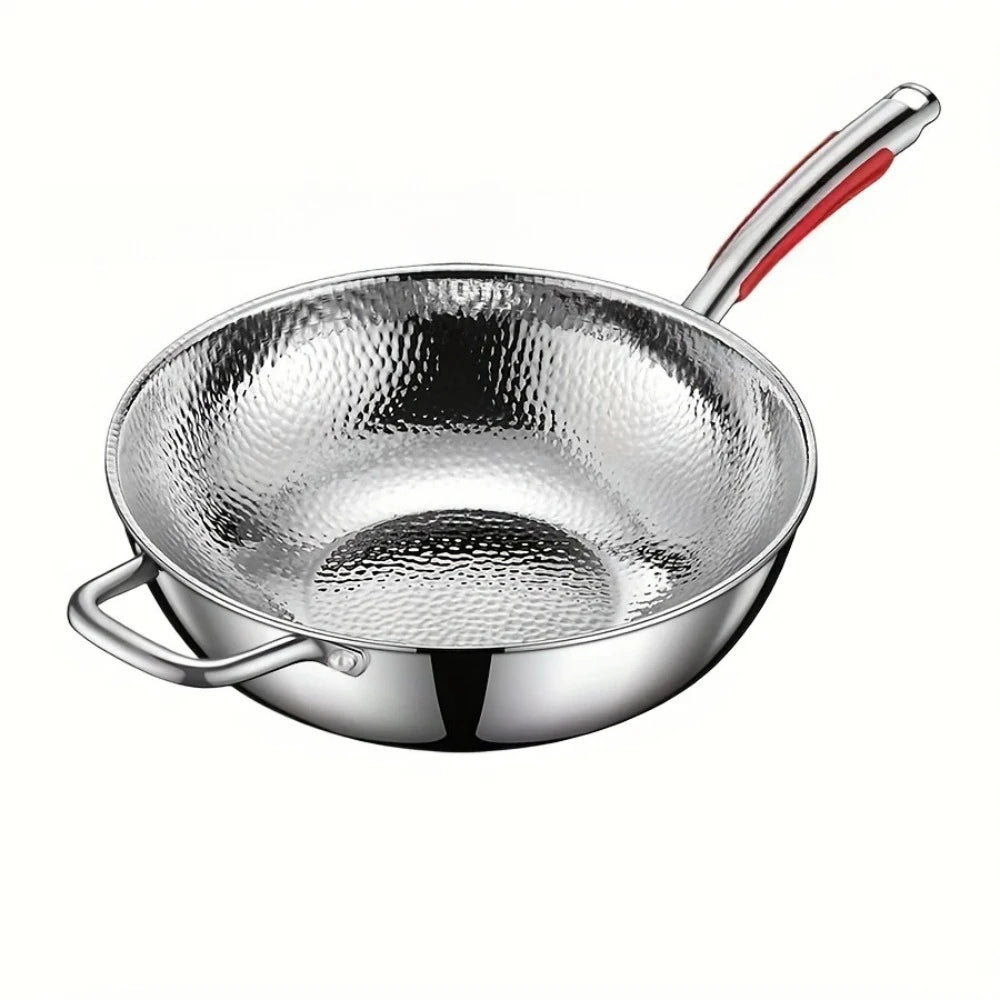 Stainless Steel Frying Pan Nonstick Cooking Skillet Household Flat Bottomed Uncoated Wok Easy to Clean for Home Kitchen Cookware