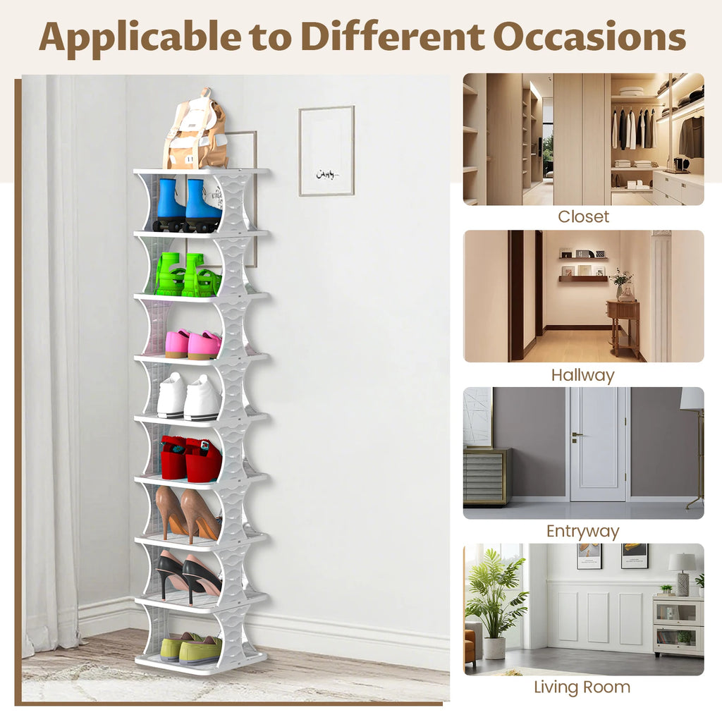 Shoe Rack Storage Unit, 9-Tier Tall Narrow Shoe Boxes, Bedroom Shoe Rack, Furniture & Daily Storage Solutions