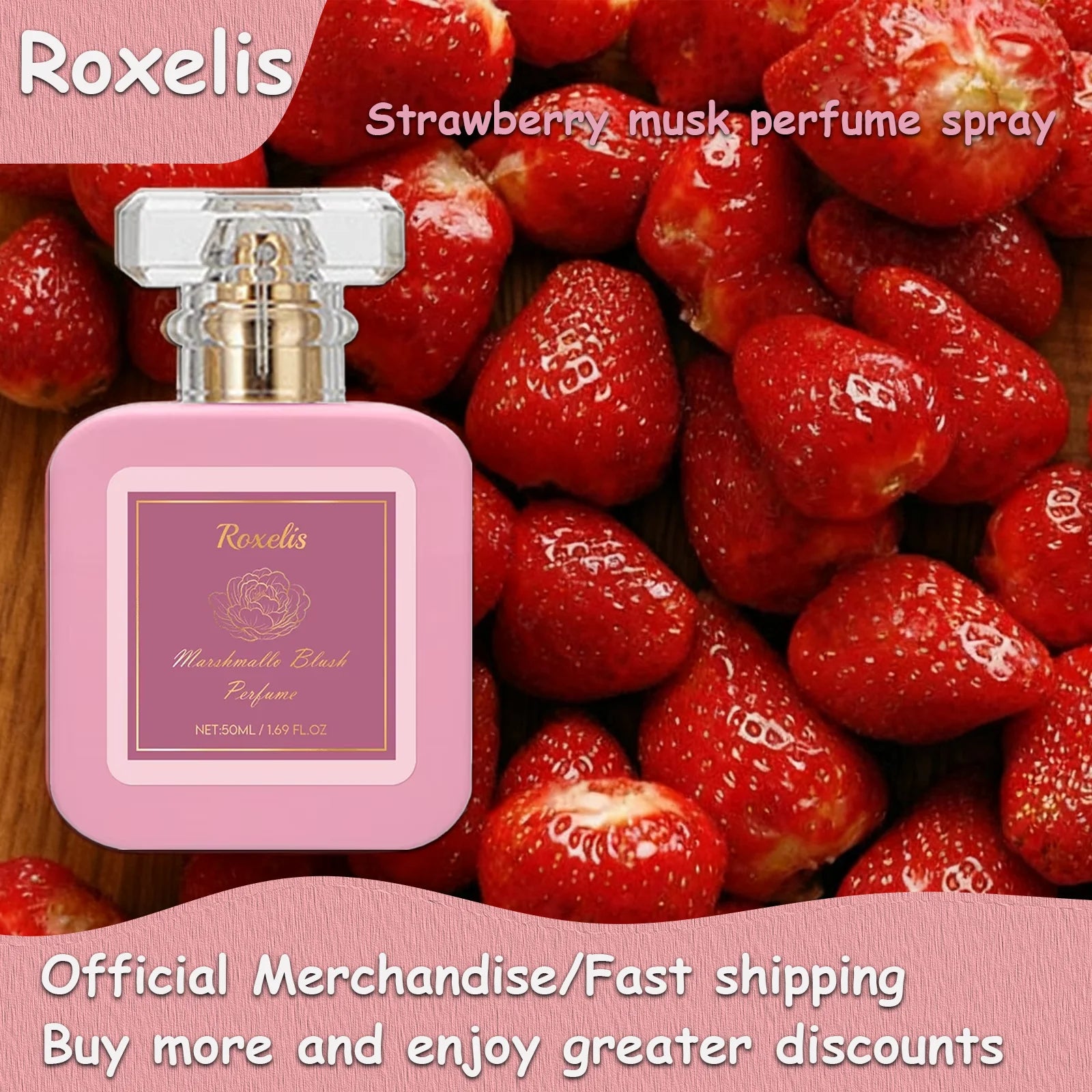Roxelis 50ml Strawberry Sugar Perfume - Fresh Sweet Scent Long Lasting for Daily Commute Date Multi Scenes Portable Fragrance