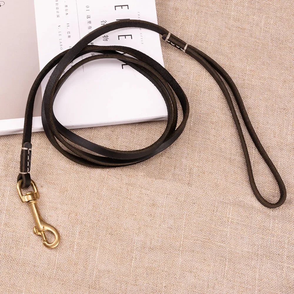 Comfort Full-Grain Leather Dog Leash Soft Genuine Leather Dog Leash for Small Medium Dogs Training Walking Running Brown Black