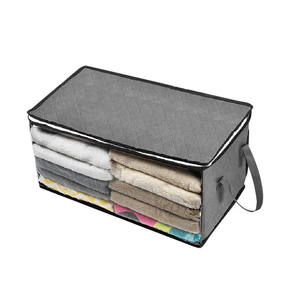 Non-woven Storage Bag Foldable Quilt Clothes Storage Bag Large Capacity Clear Window Wardrobe Clothing Organizer Sorting Box Bin