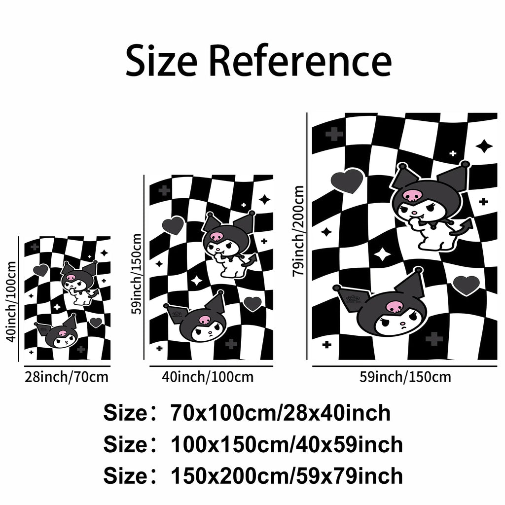Kuromi Flannel Blanket Black White Checkerboard Cartoon Pattern Cozy Plush Throw for Bed Sofa Multi-purpose for Sofa Bed Office