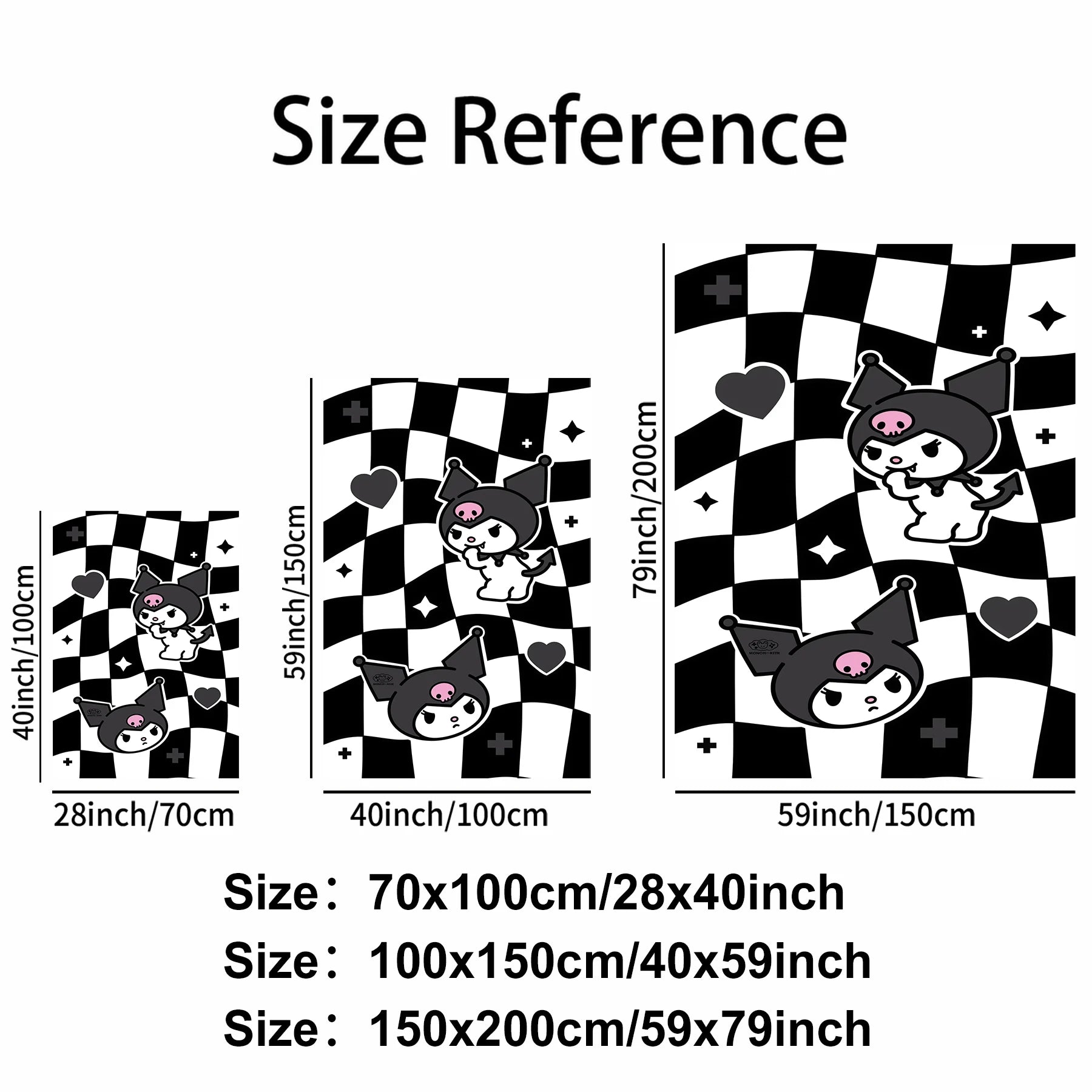 Kuromi Flannel Blanket Black White Checkerboard Cartoon Pattern Cozy Plush Throw for Bed Sofa Multi-purpose for Sofa Bed Office