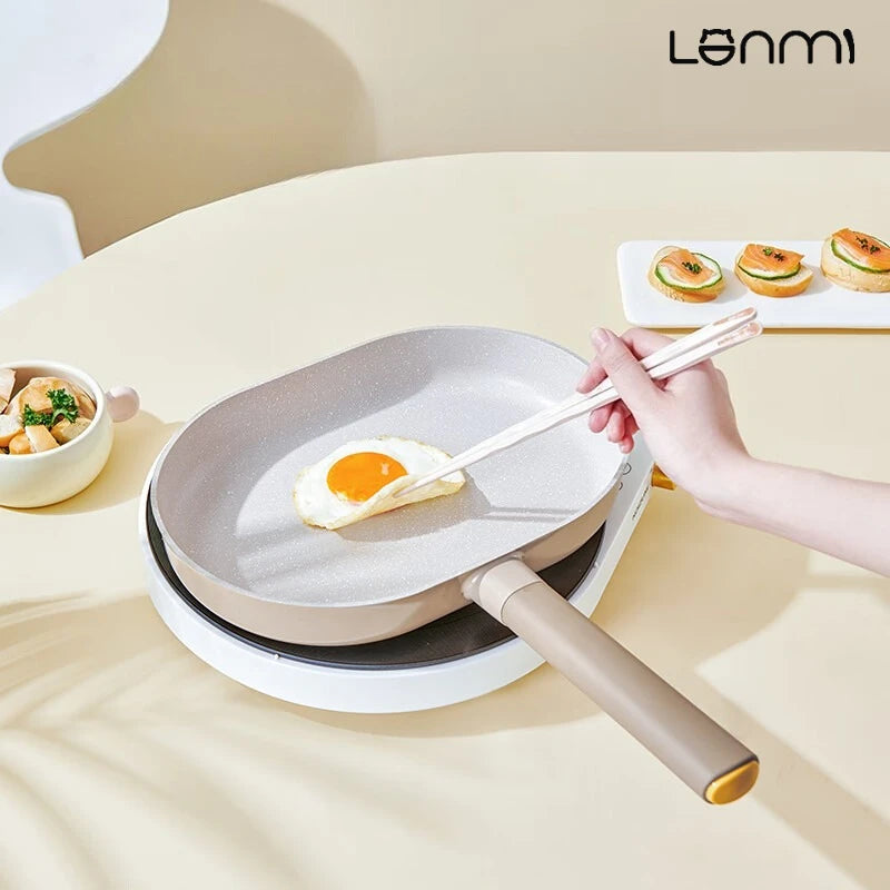 LANMI 24/28CM Long-handled Cooking Pot Pot Lid with Bell Shape Non Stick Mafesanite Pan Frying Pan General-purpose Kitchen Stove