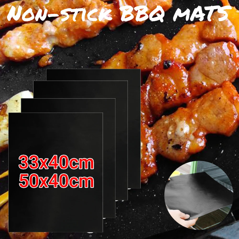 1-4PCS Outdoor Non-stick Mat Heat Resistant BBQ Grill Mat Reusable Barbecue Grilling Sheet 50x40cm 33x40cm Oven Liners Pad