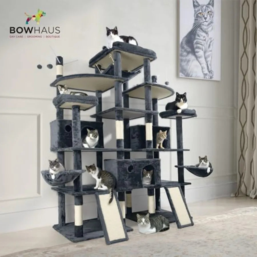 XXL 80-Inch Tall Indoor Cat Tree for Large Cats Modern Multi-Level Activity Tower with Scratching Posts and Widened Perch Natur