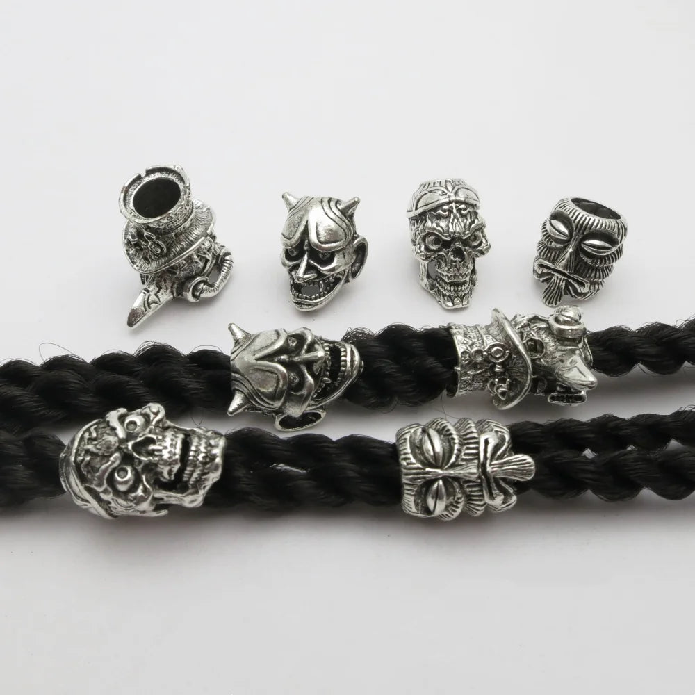2pcs/set Skull Helmet Big Hole Beads Hair Braid Dreadlock Beard Beads Pendant DIY Necklace For Women Jewelry Accessories