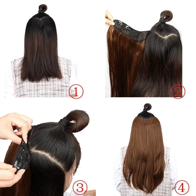 Synthetic Wig Women's Traceless Invisible U-shaped  Layered  Straight Hair With Inner Buckle Long Curly Hair Natural