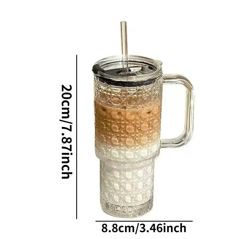 16 Oz Glass Tumbler Cup With Handle,Iced Coffee Cup For Cold/Hot Drinks, Modern Coffee Mug Mason Jar For Smoothies,Juice,Coffee