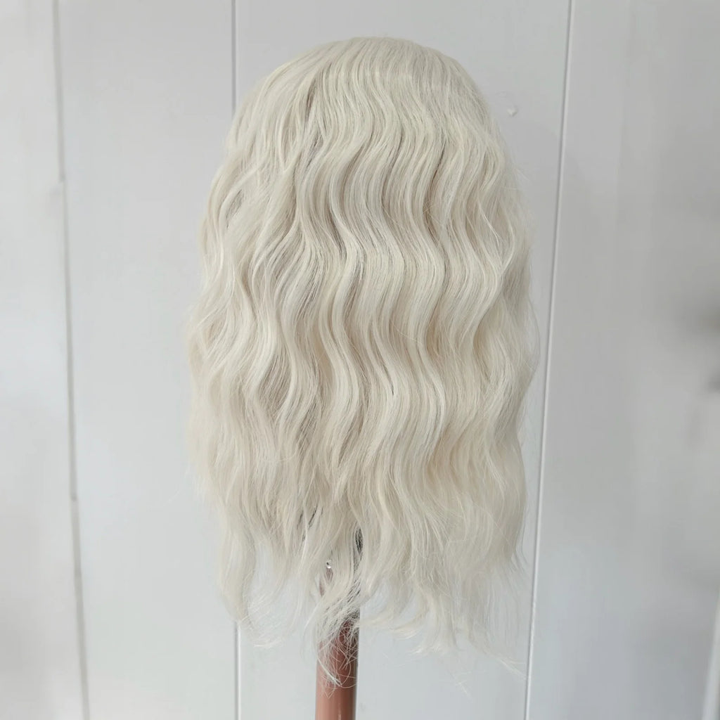 Short 60 Blonde Curly Wavy Synthetic Lace Front Bob Wigs for Women Pre Plucked Hairline Platinum White Deep Wave Daily Party Use
