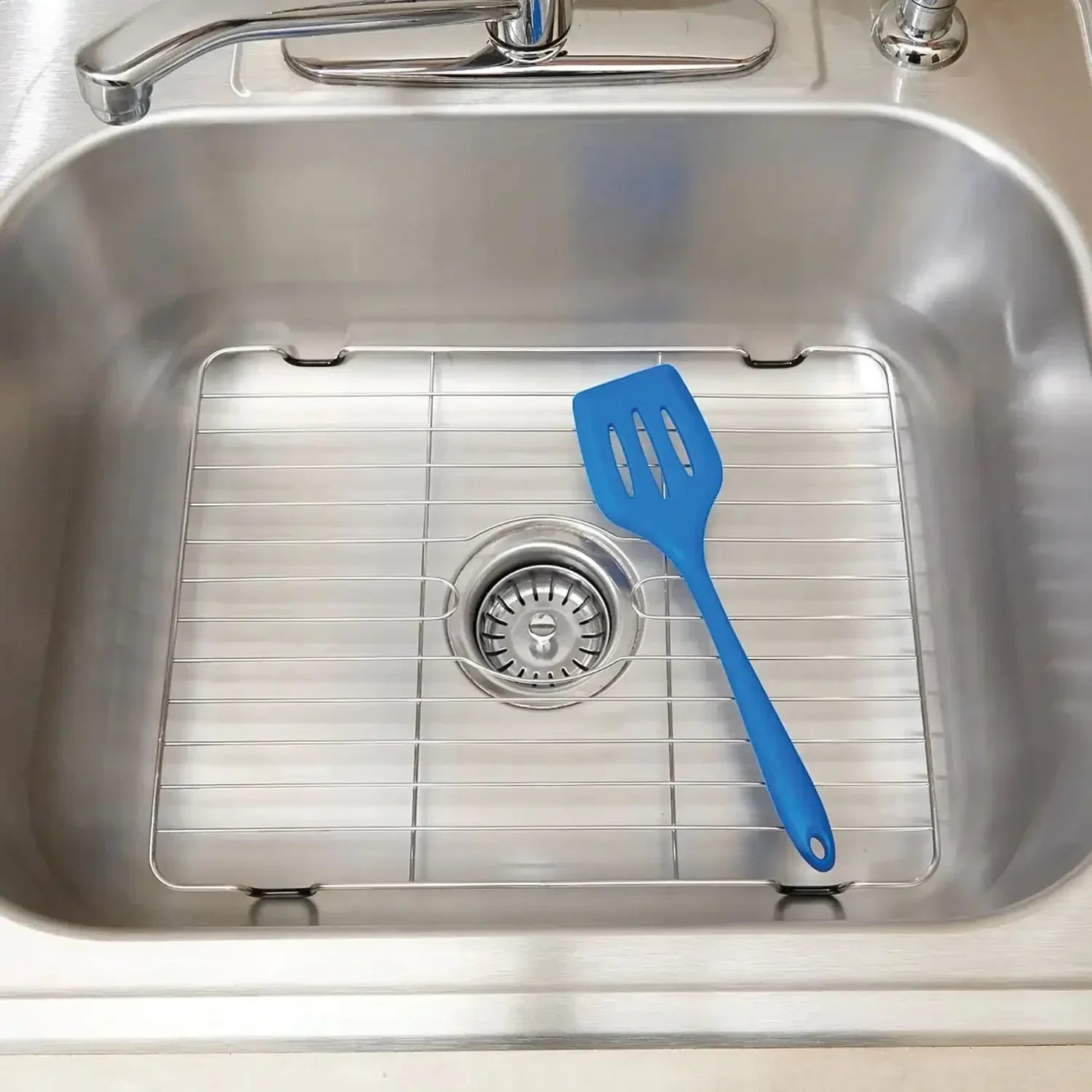 Small Sink Protector Grid - Anti-Scratch Stainless Steel Mat for Kitchen Sink Bottom & Dish Drying Rack