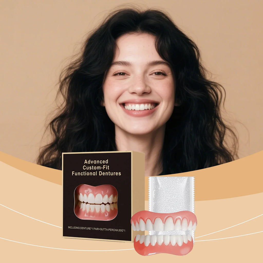 False Teeth Silicone Kit Orthodontic Fake Tooth Soft Comfortable Dentures Oral Hygiene Care Upper Lower Veneers Denture Set
