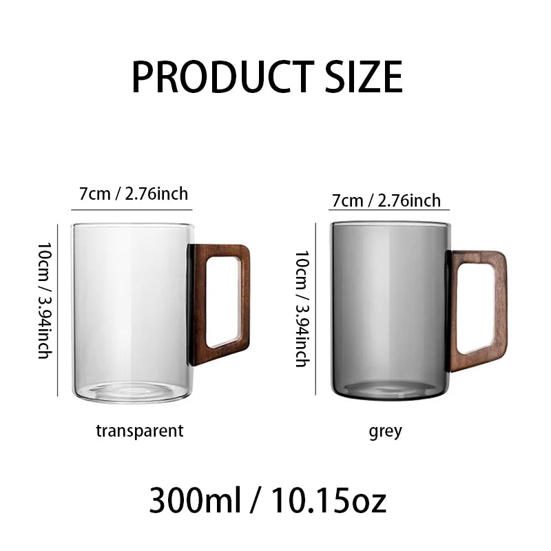 2/4/6pcs Glass Cups With Walnut Handle 300ml Coffee Mug Heat-resistant Tea Making Cup Household Office Drinking Glasse Set