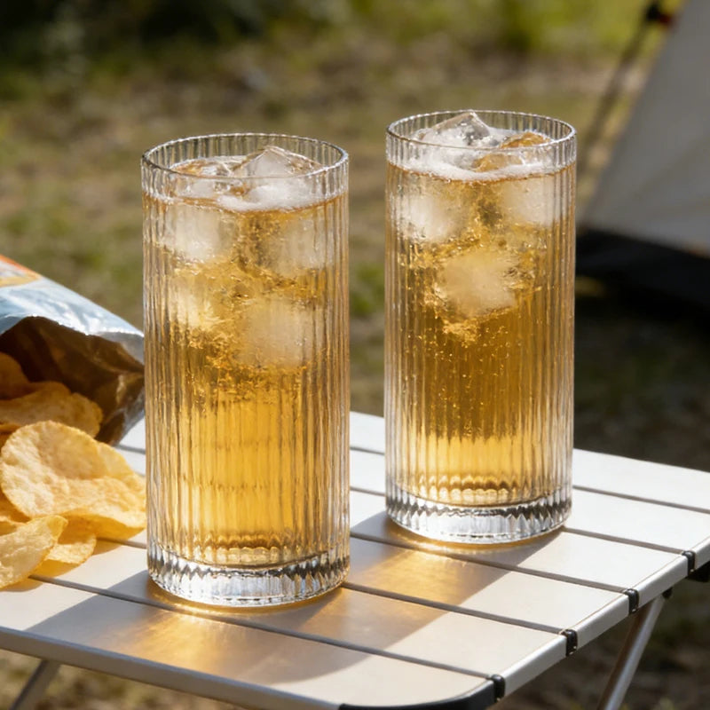 2pcs Modern Mojito Cup Juice Beverage Mugs Vertical Striped High Appearance Horizontal Glass Cup Iced Coffee Cup Exquisite Gift