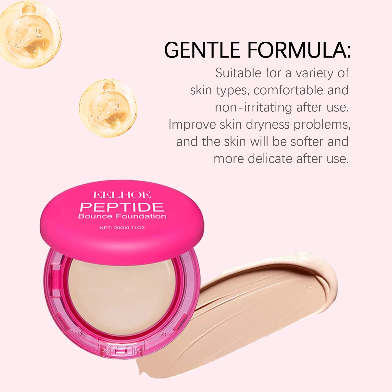 EELHOE Peptide Bounce Foundation Cream Full Coverage Long-Lasting Moisturizing Brighten Skin Tone 3 Colors