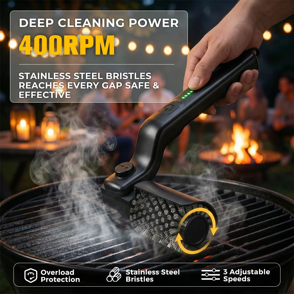 Wireless Barbecue Cleaning Brush Motorized Scrubber BBQ Grill Brush 3-Speed Settings Electric Grill Brush,180° Adjustable Head