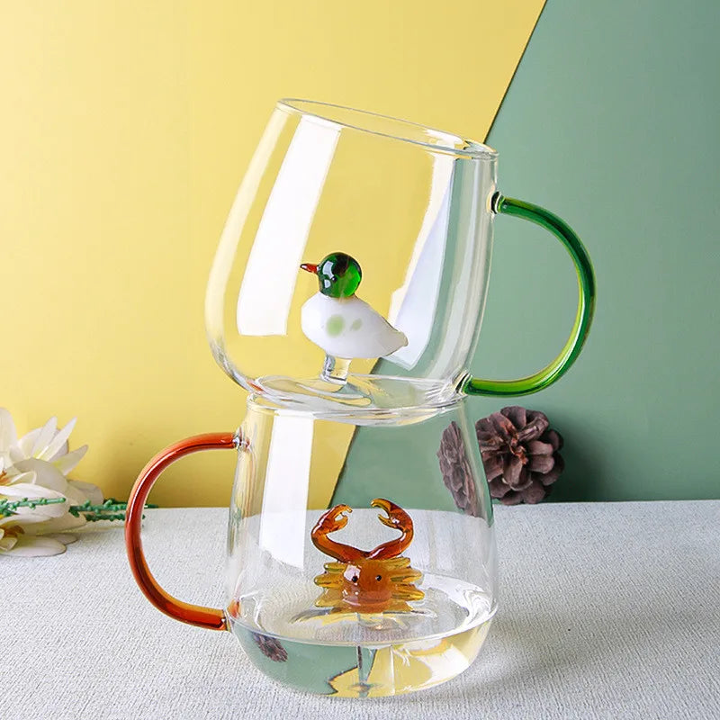 Creative 3D Animal Glass Cup With Handle Home Breakfast Cup Juice Coffee Transparent Mug Cute Tea Milk Water Wine Mug