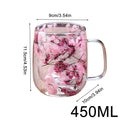 450ml Double Wall Glass Coffee Mugs Clear Glass Cups with Handle Dried Flower Design Mug for Tea Milk Latte Home Office Gift