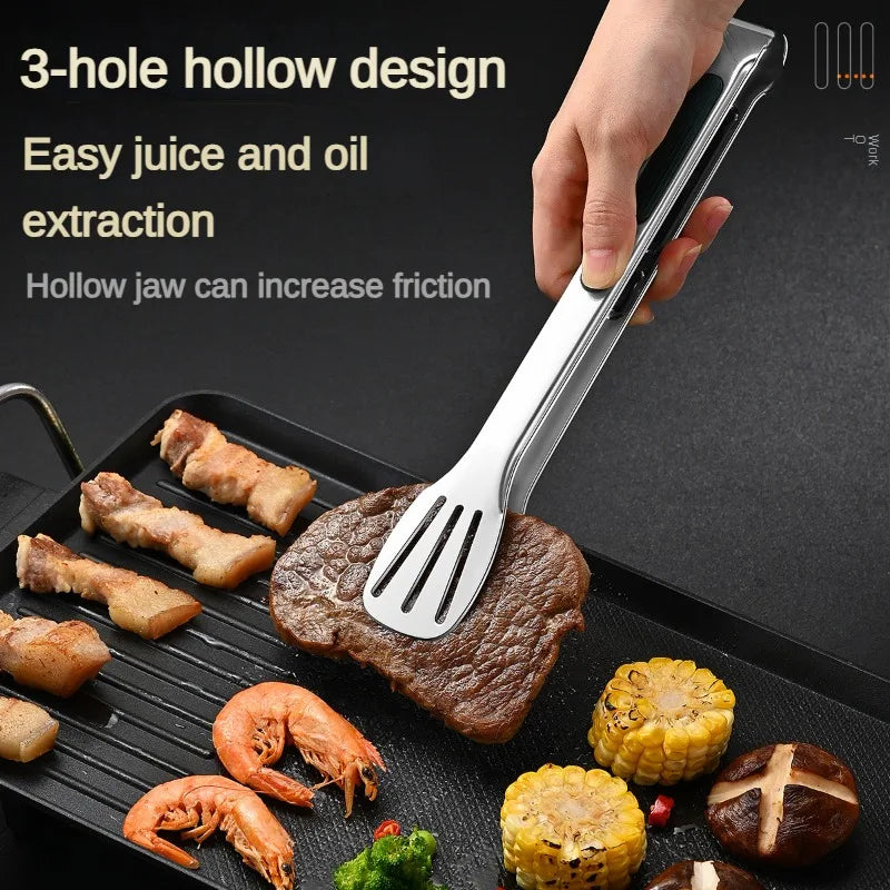 1pc Non Slip Stainless Steel Food Tongs Meat Salad Bread Clip Barbecue Grill Buffet Clamp Cooking Tools Kitchen Accessories