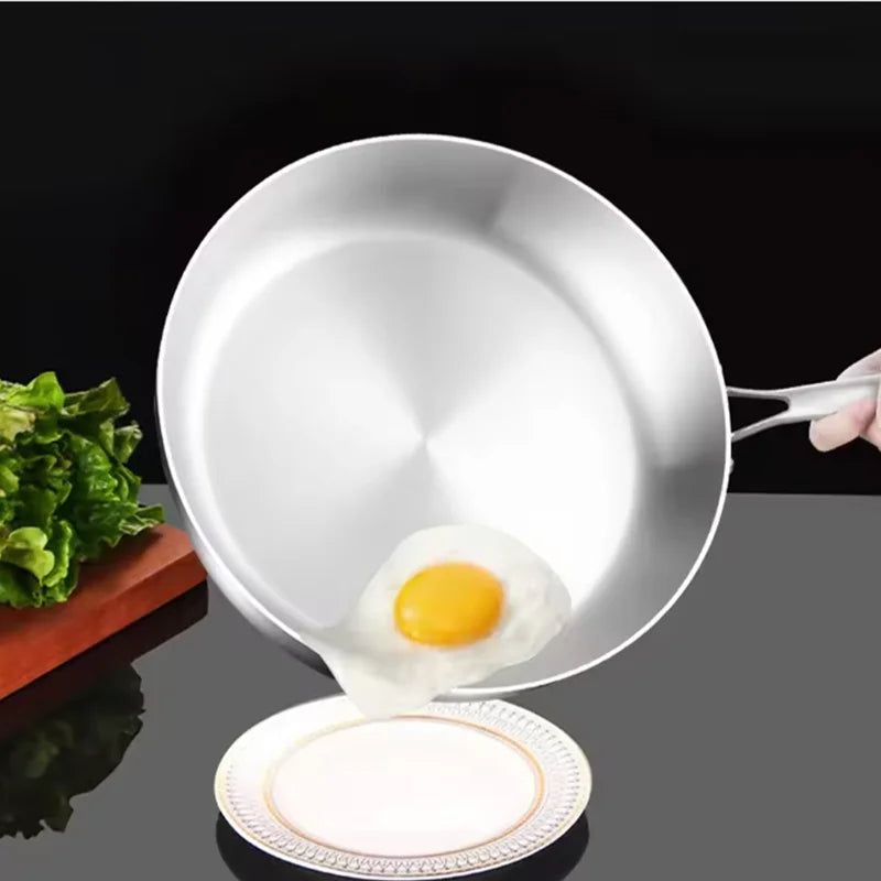Home Non-Stick Uncoated Frying Pan – 316 Stainless Steel Steak Cookware Wok, Suitable for Gas Stove Induction Cooker Camping