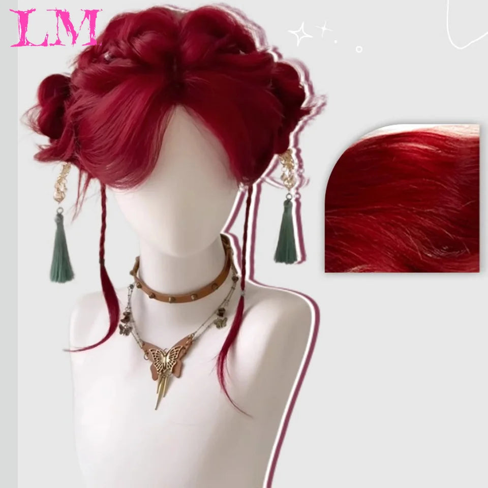 LM Synthetic probeauty Mermaid Wig Long Red Curly Body Wave Wig Halloween Cosplay Costume Wig for Women Fashion Wig for for Dail