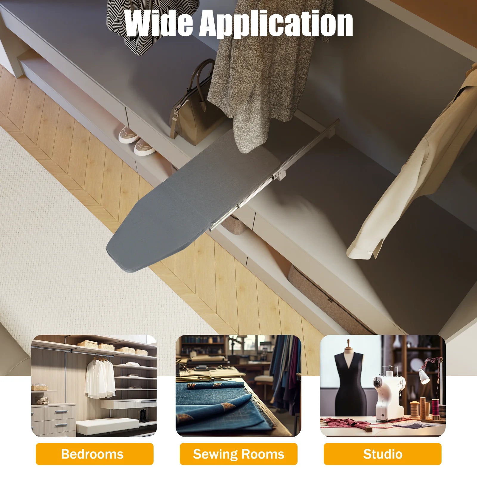 Folding Ironing Board for Cabinet, 180° Rotation Built-in Retractable Pull Out Ironing Board, Quiet Slide,Space Saving,Load 45kg