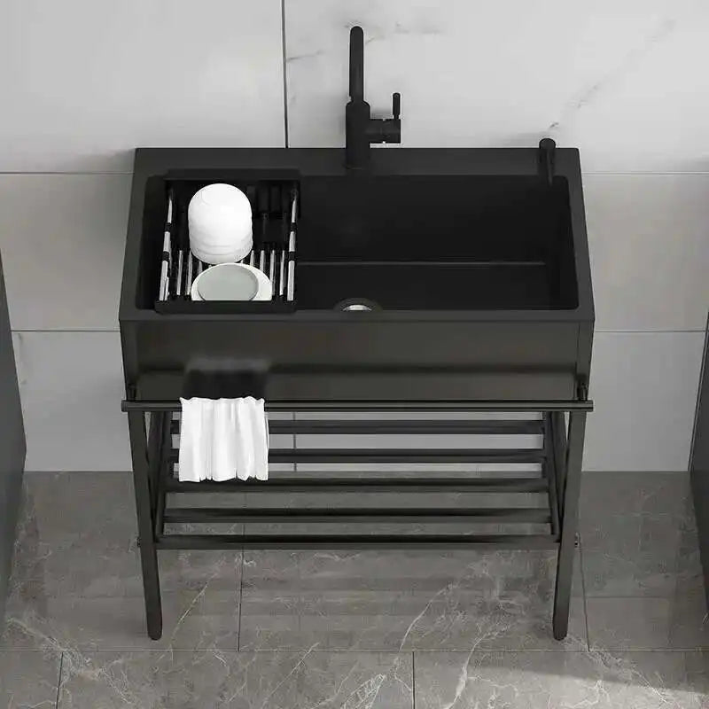 Bracket Integrated Vegetable Basin with Stainless Steel Kitchen Sinks Large Dishwashing Basin Floor-standing Balcony Double Sink