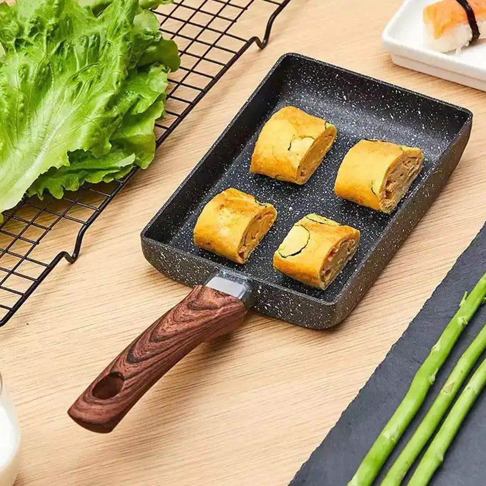 Japanese Omelette Pan  With Wooden Handle Nonstick Egg Pan Skillet Rectangle Tamago Pan Small Egg Frying Pan with Cooking Tools
