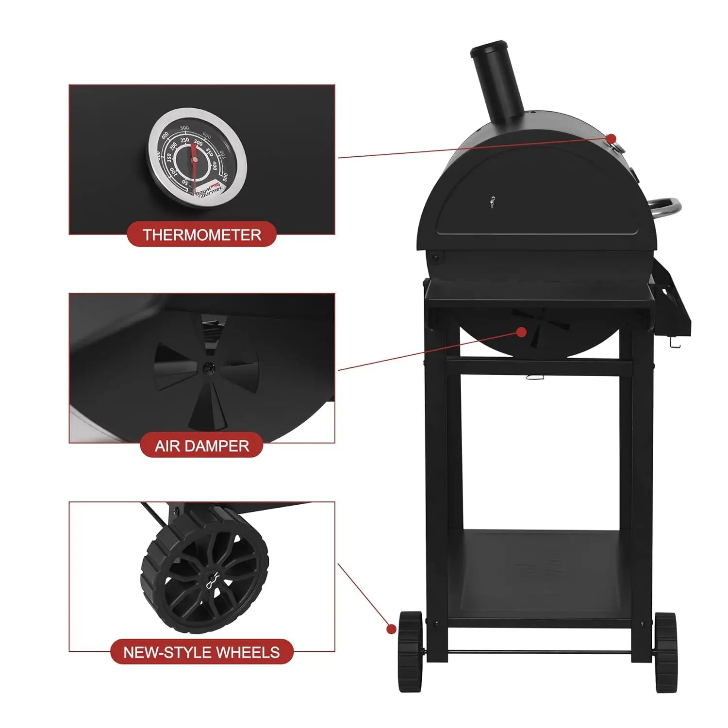 30-Inch Charcoal Grill with Side Table and Front Storage Basket, Outdoor Cooking Grill with 627 sq.in. Cooking, Customized