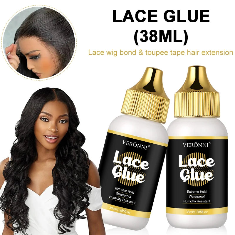 2 Packs 38ml Lace Wig Adhesive, Super Hold Waterproof Clear Glue for Lace Front Wigs & Hair Toupees, Sweat-Proof Long-Wearing