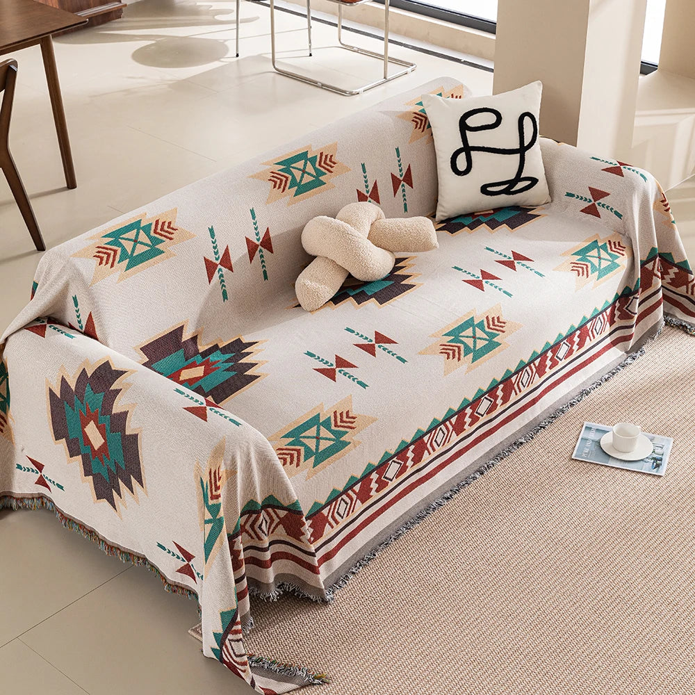 A geometric pattern sofa parabolic cover - reversible soft sofa blanket - Bohemian sofa cover - pet and child decoration oversiz