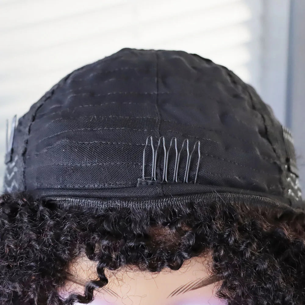 4C Afro Kinky Curly Half Head Human Hair Wig Natural Black #1B Jet Black #1 Virgin Remy Machine Made Full Head Wig for Women