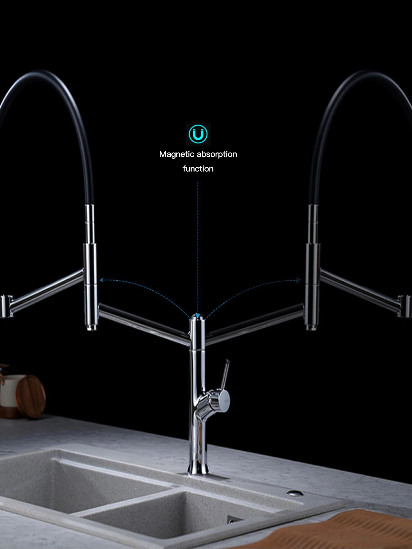 Luxury chrome brass kitchen faucet with single handle for hot and cold water, simple design, large-sized pull-out sink Mixer