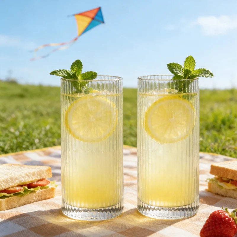 2pcs Modern Mojito Cup Juice Beverage Mugs Vertical Striped High Appearance Horizontal Glass Cup Iced Coffee Cup Exquisite Gift