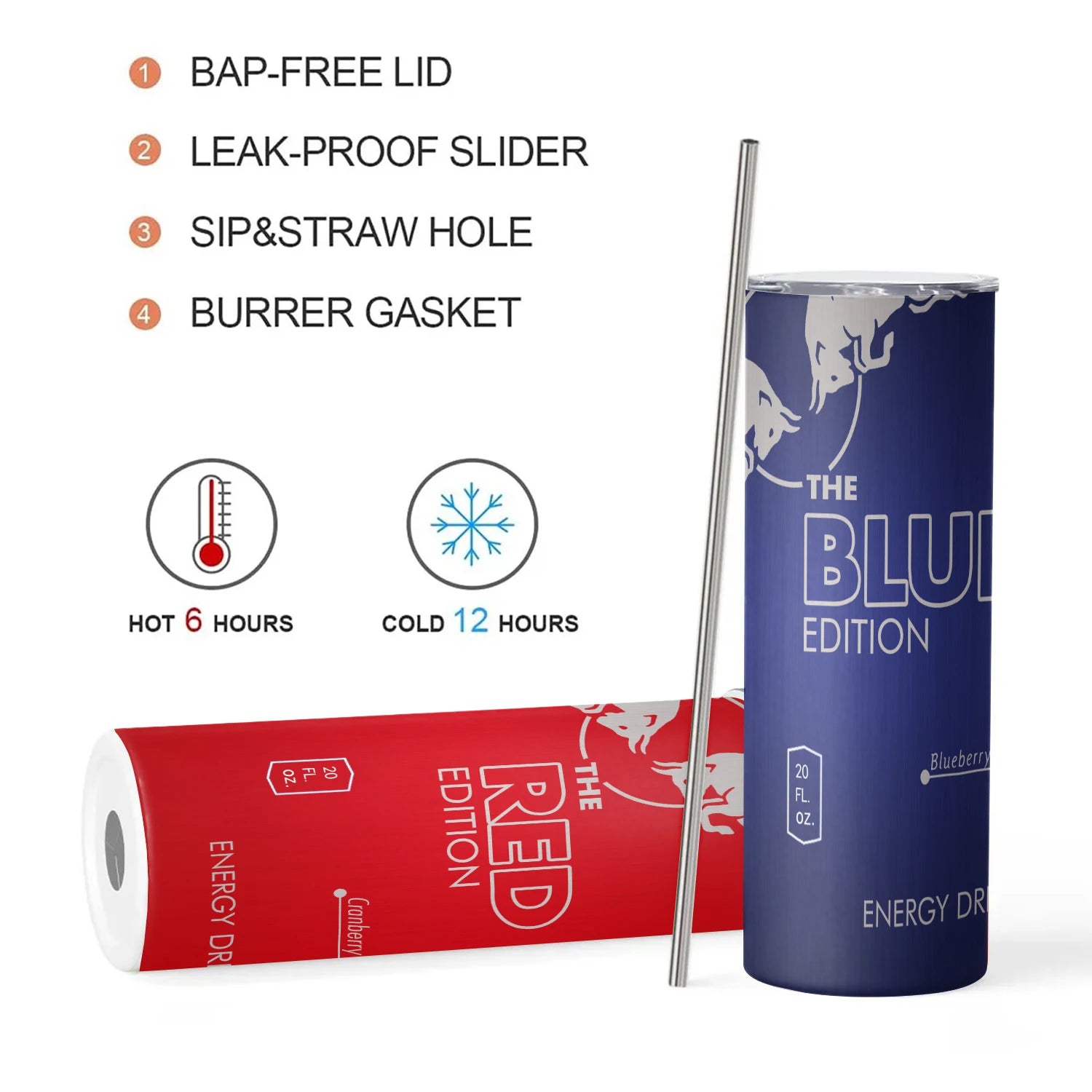 20oz Coconut Berry Energy Drink Vacuum Tumbler cup with Straw and Lid Stainless Steel Insulated Water Bottle for Hot Cold Drink